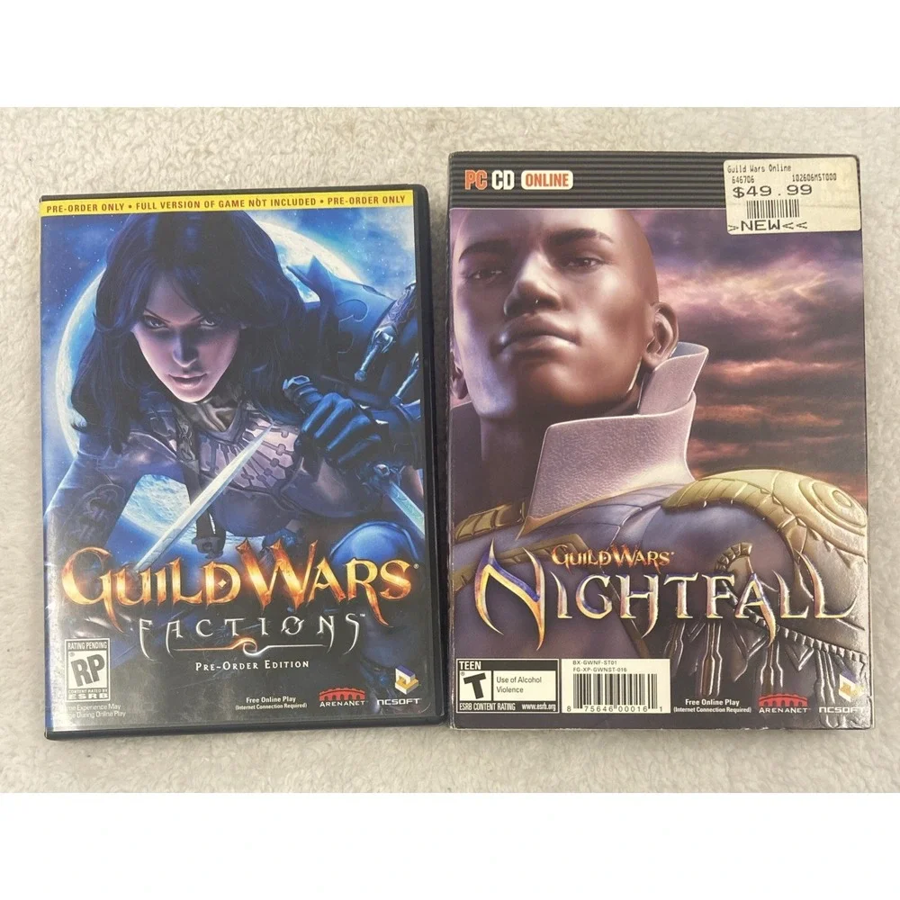 Guild Wars Factions Pre Order Edition & Nightfall PC CD ROM Poster Rare